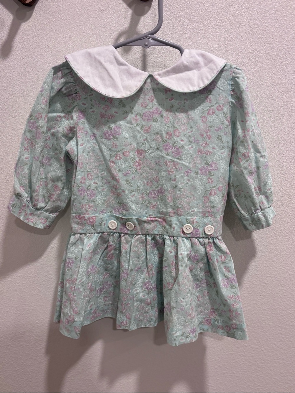 Vintage New York kids Girls' Floral Peter Pan Collar Dress Top - Mint Green